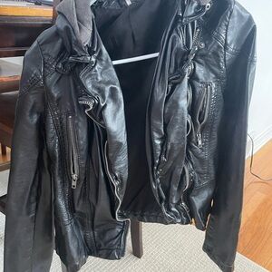 Free People Black Leather Jacket with Zipper Details